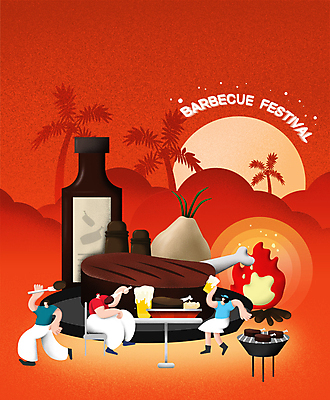 전신 접시 여자 남자 포크 의자 일러스트 탁자 양파 맥주 마늘 들기 앉기 성인 빨간색 세명 야자수 와인 축제 소스 모닥불 바비큐 맥주잔 후추통 바베큐그릴 소금통 성인만 국내일러스트 AI파일 나무 식기 음식 컬러 가구 채소 술잔 모션 불 주류 사람 양념 그릴 양념통 파일형식 벡터