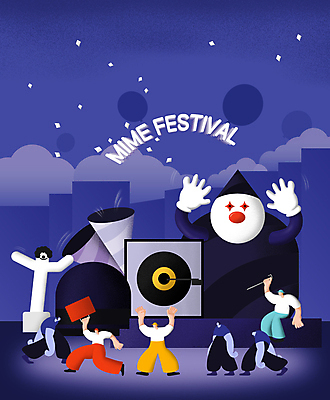 전신 모자 여자 남자 가방 일러스트 지팡이 폭죽 서기 들기 앉기 여러명 성인 보라색 축제 춤 피에로 마임 풍선 레코드플레이어 성인만 국내일러스트 AI파일 잡화 컬러 다수 모션 문화예술 사람 파일형식 벡터