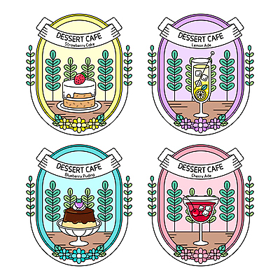 아이콘 꽃 잎 디저트 사람없음 세트 컬러풀 라벨 케이크 카페 레모네이드 심볼 칵테일잔 푸딩 딸기케이크 블루베리푸딩 체리에이드 디저트카페 2D아이콘 AI파일 식물 음식 컬러 술잔 딸기 프레임 상점 에이드 파일형식 벡터