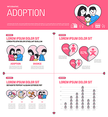 여자 남자 어린이 분홍색 일러스트 가정 가족 안기 돋보기 그래프 주택 소녀 여러명 상반신 성인 인포그래픽 하트 아기 문서 의사봉 법원 이혼 입양 입양아 국내일러스트 AI파일 모양 컬러 다수 관계 모션 사람 건물 파일형식 벡터