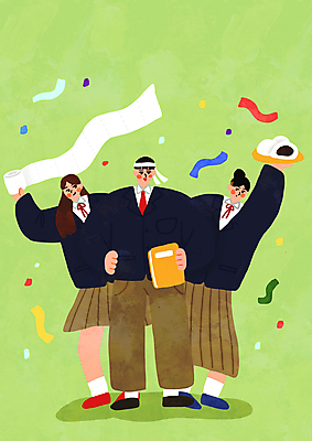 전신 PSD 여자 남자 교복 허리손 일러스트 응원 청소년 들기 책 세명 연두색 주먹 수능 머리띠 수험생 꽃가루 찹쌀떡 두루마리화장지 십대만 국내일러스트 옷 포즈 장신구 모션 고등학생 떡 사람 초록색 시험 화장지 가루 파일형식