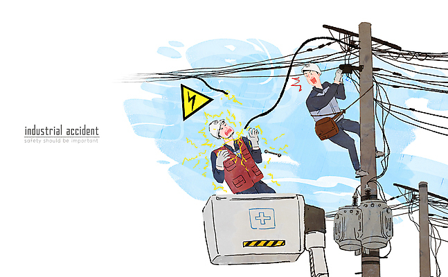 전신 PSD 남자 일러스트 상반신 성인 두명 놀람 전선 수리 안전모 위험 전봇대 안전사고 정비공 산업재해 감전 감전사고 변압기 전기감전 전기기술자 성인남자만 국내일러스트 공공시설 감정 산업 컨셉 표정 안전 사람 기술자 헬멧 안전장비 사건 재해 남자만 성인만 파일형식