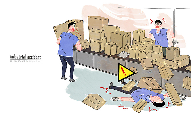 전신 PSD 남자 일러스트 상반신 성인 세명 놀람 느낌표 택배기사 더위 택배 택배상자 산업재해 아르바이트 과로 기절 물류창고 분류 컨베어밸트 성인남자만 쓰러짐 물류센터 국내일러스트 기호 감정 산업 모션 날씨 표정 사람 상자 기계 운송업 배달원 창고 재해 남자만 성인만 파일형식