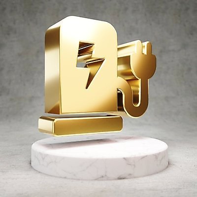 JPG 해외이미지 일러스트 사람없음 3D 디지털 금색 황금 심볼 광택 전기자동차 전기충전 충전기 해외일러스트 컬러 자동차 기계 디지털합성 충전 파일형식 이미지허브