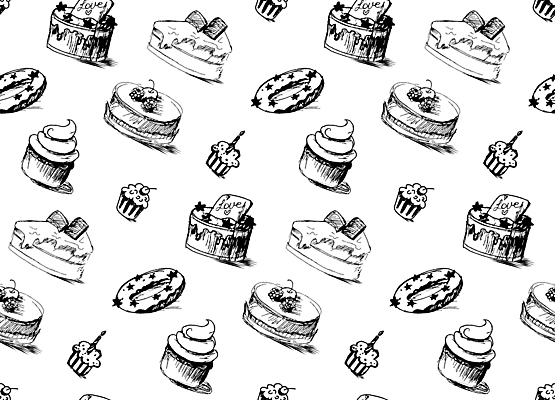 JPG 해외이미지 백그라운드 패턴 일러스트 사람없음 빵집 도넛 조각케이크 스케치 컵케이크 해외일러스트 무늬 디저트 미술 케이크 상점 파일형식 이미지허브