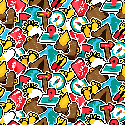 JPG 해외이미지 디자인 여행 포크 지도 일러스트 텐트 사람없음 태양 여행가방 표지판 나이프 나침반 발자국 모닥불 여권 위치 스타일 키치 해외일러스트 자연요소 식기 컨셉 가방 자국 불 알림판 캠핑도구 칼 파일형식 이미지허브