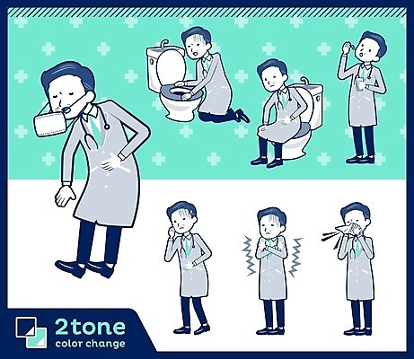 EPS 해외이미지 전신 직업 남자 일러스트 건강 피곤 마스크 앉기 여러명 성인 파란색 세트 약 고통 환자 의사 먹기 변기 구토 기침 오한 재채기 성인남자만 해외일러스트 감정 컬러 다수 컨셉 의학 모션 사람 의료진 증상 남자만 성인만 파일형식 벡터 이미지허브