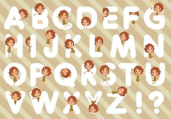 EPS 해외이미지 알파벳 영어 여자 일러스트 텍스트 이벤트 역사 진화 편지 천 원시시대 타이틀 해외일러스트 문자 사람 직물 소방 파일형식 벡터 이미지허브