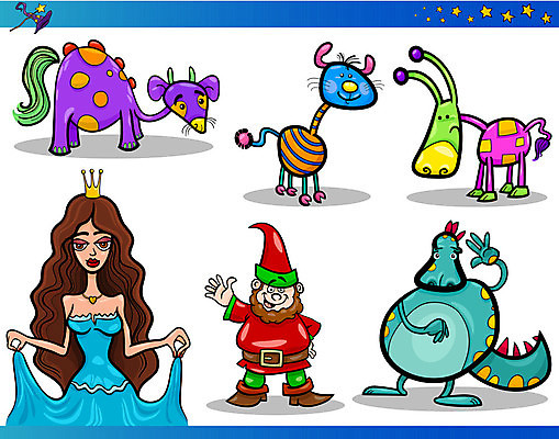 EPS 해외이미지 캐릭터 디자인 행복 별 일러스트 파충류 동화 생물 수염 뿔 이야기 미소 그래픽 책 세트 컬러풀 용 가운 만화 수집 도마뱀 공상 마법 여왕 난쟁이 마스코트 해외일러스트 일러캐릭터 자연요소 동물 옷 감정 컬러 표정 파일형식 벡터 이미지허브