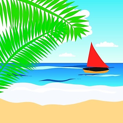 EPS 해외이미지 파도 일러스트 하늘 항해 야자수 해외일러스트 나무 바다 배_교통 파일형식 벡터 이미지허브