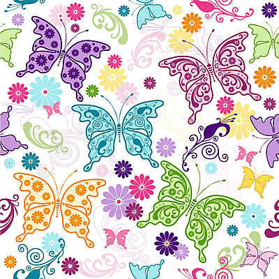 EPS 해외이미지 디자인 꽃 나비 백그라운드 꽃무늬 여러마리 일러스트 사람없음 화려 해외일러스트 식물 다수 곤충 컨셉 무늬 파일형식 벡터 이미지허브
