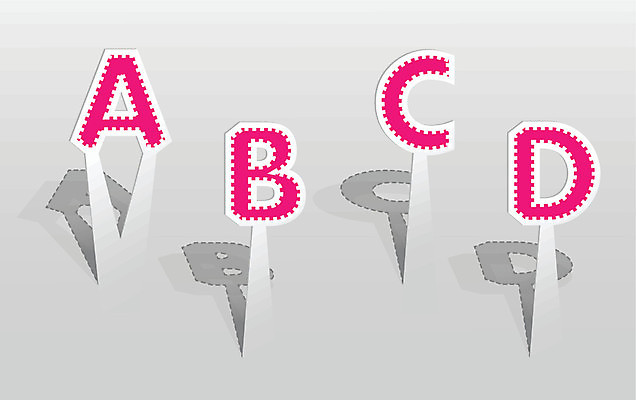 EPS 해외이미지 디자인 알파벳 종이 분홍색 컨셉 스티커 일러스트 추상 3 그림자 그래픽 회색 흰색 자르기 편지 B A C D 판지 해외일러스트 영어 컬러 무늬 모션 파일형식 벡터 이미지허브