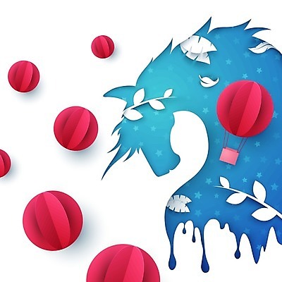 EPS 해외이미지 실루엣 별 잎 일러스트 사람없음 파란색 열기구 원형 페이퍼아트 유니콘 해외일러스트 자연요소 도형 식물 컬러 항공교통 촬영기법 파일형식 벡터 이미지허브