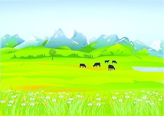 EPS 해외이미지 여행 밭 농업 일러스트 산 독일 풍경 초원 농장 환경 가축 시골 소 언덕 알프스 바이에른 해외일러스트 동물 유럽 산업 포유류 파일형식 벡터 이미지허브