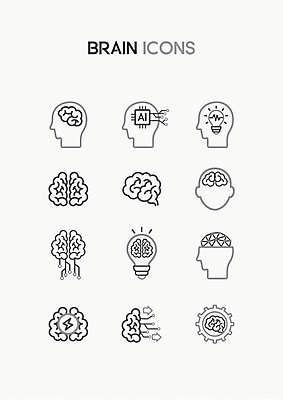 아이콘 과학 생각 전구 아이디어 사람없음 회색 메모리칩 라인아이콘 얼굴모양 뇌 톱니바퀴 번개모양 지능 AI_인공지능 2D아이콘 AI파일 모양 얼굴 컬러 컨셉 부속품 번개 파일형식 벡터