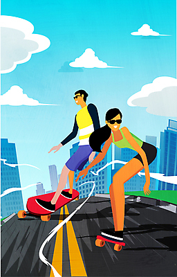 전신 구름 라이프스타일 여자 남자 도로 일러스트 하늘 빌딩 성인 취미 두명 건물 선글라스 도시 스케이트보드 승차 즐거움 속도 성인만 국내일러스트 AI파일 자연요소 건축물 감정 안경 길 교통시설 모션 사람 생활 보드_스포츠 파일형식 벡터