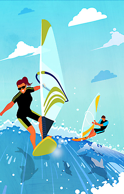 전신 구름 라이프스타일 여자 남자 파도 바다 일러스트 하늘 성인 취미 두명 여름 선글라스 윈드서핑 수상스포츠 잡기 승차 즐거움 돌고래 윈드서퍼 성인만 국내일러스트 AI파일 자연요소 계절 감정 안경 스포츠 포유류 모션 사람 생활 수중동물 서퍼 파일형식 벡터