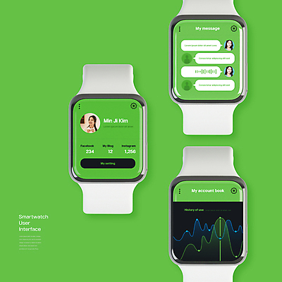 PSD 편집이미지 여자 미소 상반신 20대 성인 세명 초록색 스마트기기 독서 한국인 UI 마이페이지 메신저 문자메시지 인터페이스 채팅 스마트워치 의료성형뷰티 성인여자만 곡선그래프 이미지편집 컬러 그래프 표정 사람 동양인 청년 전자제품 메시지 웨어러블 여자만 성인만 파일형식