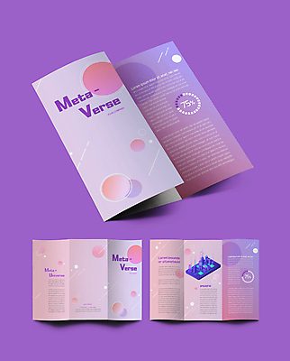 템플릿 표지디자인 표지 내지 리플렛 분홍색 3단접지 빌딩 팜플렛 사람없음 건물 디지털 보라색 원형 디지털산업 가상공간 가상현실 메타버스 이미지템플릿 AI파일 도형 건축물 산업 컬러 파일형식 벡터
