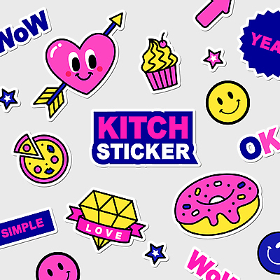 영어 별 리본 분홍색 스티커 일러스트 피자 표정 미소 웃음 타이포그라피 사람없음 컬러풀 귀여움 하트 도넛 OK 심플 다이아몬드 머핀 사랑의화살 와우 키치 이모지 국내일러스트 AI파일 자연요소 모양 문자 빵 컬러 컨셉 디저트 화살 패스트푸드 서양음식 손짓 보석 파일형식 벡터