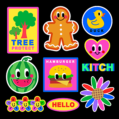 나무 영어 꽃 스티커 일러스트 수박 오리 표정 미소 사람없음 컬러풀 쿠키 귀여움 햄버거 하트 HELLO 진저맨 키치 국내일러스트 AI파일 모양 식물 문자 컬러 컨셉 과일 조류 디저트 패스트푸드 인사 진저쿠키 파일형식 벡터