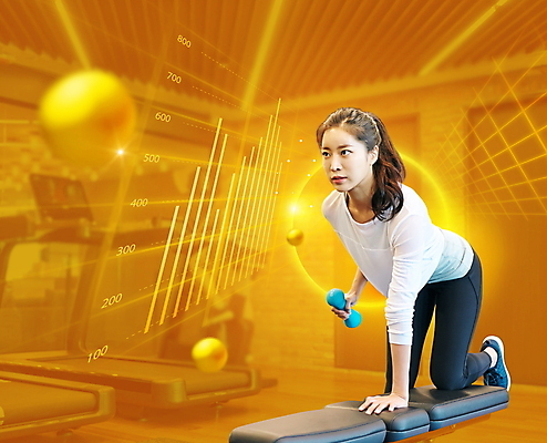 전신 PSD 편집이미지 여자 남자 엎드리기 그래프 들기 20대 성인 두명 빛 운동복 운동 건강관리 헬스 주황색 아령 한국인 원형 성인만 바이오리듬 이미지편집 도형 옷 컬러 모션 건강 관리 사람 동양인 청년 파일형식