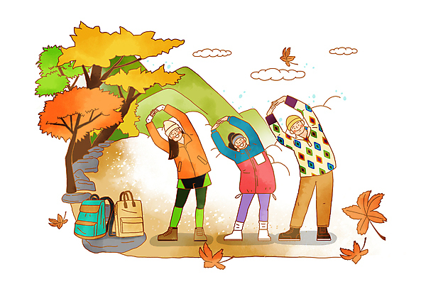 전신 PSD 나무 구름 여자 남자 어린이 단풍 일러스트 가족 산 함께함 소녀 성인 세명 손들기 스트레칭 등산 가을 돌_바위 등산객 등산복 준비 등산가방 국내일러스트 자연요소 식물 옷 계절 컨셉 잎 가방 관계 모션 사람 운동 트래킹 파일형식