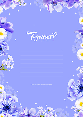 PSD 편집이미지 영어 꽃 캘리그라피 프레임 사람없음 파란색 하트 편지지 데이지 양귀비 꽃프레임 이미지편집 모양 식물 문자 컬러 편지 파일형식