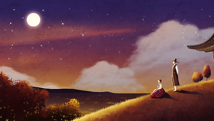 전신 PSD 구름 응시 여자 남자 별 바다 단풍 일러스트 밤하늘 단풍나무 사랑 서기 앉기 성인 두명 가을풍경 보름달 가을 야간 한복 조선시대 뒷짐 성인만 국내일러스트 자연요소 나무 한국전통 시선 계절 감정 잎 모션 하늘 사람 풍경 달 역사 전통의상 파일형식 가을_계절