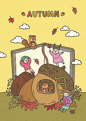 전신 PSD 구름 여자 열매 남자 어린이 단풍 두마리 일러스트 사다리 서기 들기 앉기 소녀 소년 책 세명 독서 노란색 가을 다람쥐 도토리 어린이만 국내일러스트 자연요소 식물 계절 컬러 잎 2 모션 사람 견과류 도구 설치류 파일형식