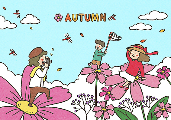 PSD 구름 모델 여자 남자 꽃잎 어린이 잎 일러스트 하늘 들기 소녀 소년 세명 카메라 사진촬영 가을 잠자리 사진사 코스모스 채집망 어린이만 국내일러스트 자연요소 식물 계절 꽃 곤충 모션 사람 전자제품 촬영 작가 파일형식