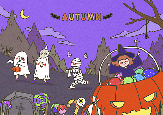 PSD 나무 여자 남자 어린이 일러스트 호박 산 해골 사탕 들기 소녀 소년 여러명 상반신 분장 보라색 할로윈 달 가을 무덤 유령 마녀 거미 박쥐 미라 사탕바구니 잭오랜턴 안구 어린이만 국내일러스트 자연요소 식물 계절 컬러 다수 곤충 채소 포유류 모션 디저트 뼈 사람 신체부위 바구니 파일형식