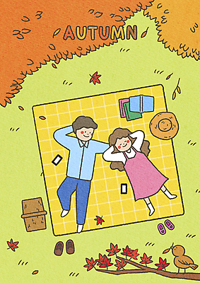 전신 PSD 모자 한마리 커플 여자 남자 단풍 일러스트 조류 단풍나무 성인 두명 책 스마트폰 눕기 소풍 가을 돗자리 밀짚모자 은행나무 팔베개 가을소풍 소풍바구니 성인만 국내일러스트 나무 동물 모자_잡화 1 잡화 계절 잎 관계 모션 사람 핸드폰 스마트기기 야외활동 바구니 파일형식 가을_계절