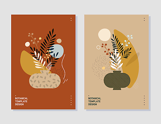 백그라운드 잎 일러스트 사람없음 갈색 꽃병 심플 보테니컬아트 미니멀 국내일러스트 AI파일 식물 꽃 컬러 파일형식 벡터