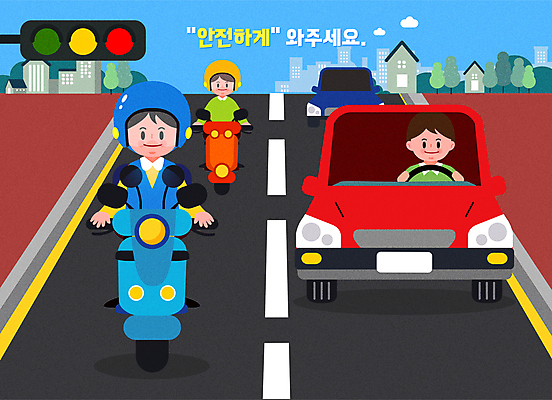 남자 도로 일러스트 자동차 상반신 성인 건물 세명 운전 오토바이 배달원 헬멧 신호등 배송 교통안전 안전운전 성인남자만 국내일러스트 AI파일 직업 건축물 길 육상교통 교통시설 모션 안전 사람 바이크 보호장비 남자만 성인만 파일형식 벡터