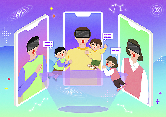 전신 PSD 여자 남자 어린이 말풍선 일러스트 대화 소녀 소년 여러명 상반신 성인 스마트폰 가상공간 화상통화 아바타 가상현실 VR기기 메타버스 국내일러스트 다수 말하기 사람 핸드폰 스마트기기 기계 통화 파일형식