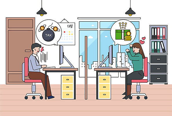 여자 남자 말풍선 겨울 날개 의자 일러스트 비즈니스 사람 성인 두명 선물상자 컴퓨터 컬러풀 문 동전 달력 비즈니스맨 비즈니스우먼 폭탄 책상 문서 성인만 국내일러스트 AI파일 계절 컬러 가구 돈 선물 전자제품 상자 직장인 폭발물 파일형식 벡터