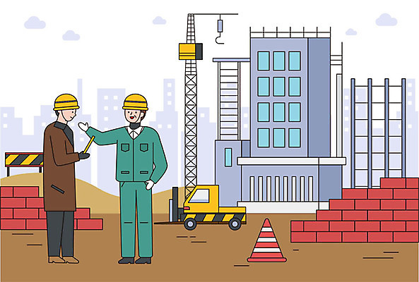 건축물 남자 겨울 일러스트 비즈니스 벽돌 공사 사람 성인 두명 컬러풀 건설현장 비즈니스맨 중장비 기중기 칼라콘 성인남자만 건설근로자 국내일러스트 AI파일 직업 계절 건축 컬러 건설업 직장인 산업장비 안전장비 남자만 성인만 파일형식 벡터