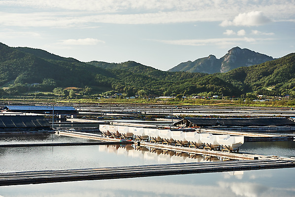 포토 JPG 주간 구름 하늘 산 풍경 사람없음 야외 관광지 반사 맑음 가을 곰소염전 방조제 부안 염전 국내포토 자연요소 계절 여행 날씨 전라북도 시설 파일형식