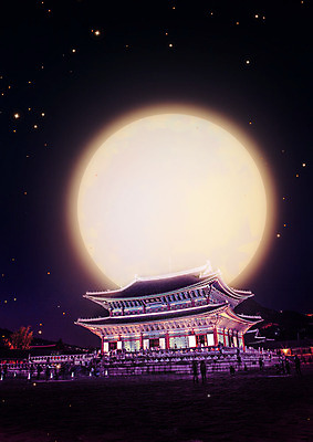 PSD 편집이미지 별 야경 자연 사람 여러명 보라색 궁전 달 달빛 근정전 이미지편집 자연요소 컬러 다수 고건축 야간 생태계 경복궁 파일형식 풍경_경치