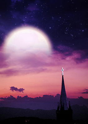 PSD 구름 편집이미지 별 십자가 야경 자연 하늘 사람없음 교회 보라색 달 달빛 이미지편집 자연요소 컬러 종교건축 건물 야간 생태계 파일형식 풍경_경치