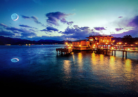 PSD 나무 구름 편집이미지 바다 야경 자연 하늘 산 사람없음 컬러풀 달 달빛 돗토리 이미지편집 자연요소 식물 컬러 야간 생태계 파일형식 풍경_경치