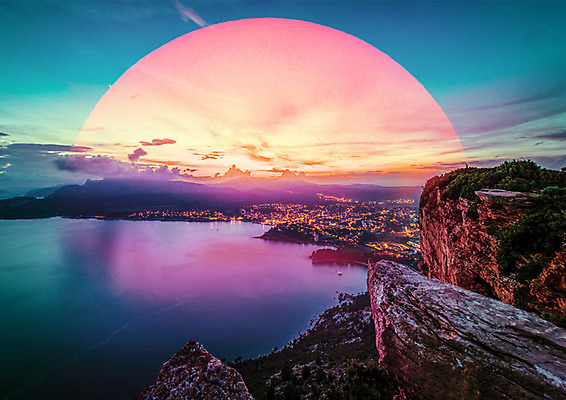 PSD 편집이미지 바다 야경 자연 사람없음 컬러풀 일몰 절벽 달 달빛 이미지편집 자연요소 컬러 노을 야간 생태계 파일형식 풍경_경치