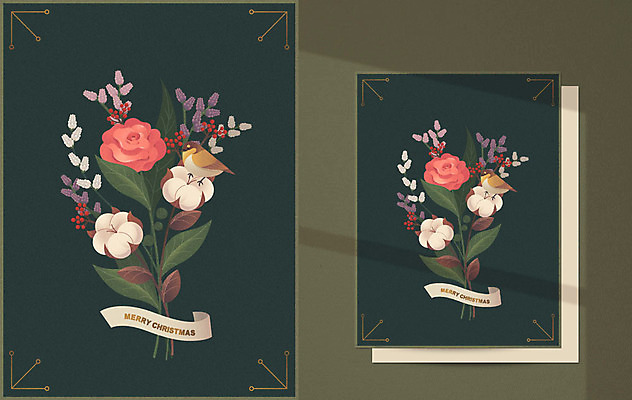 꽃 ZIP 꽃다발 잎 크리스마스 일러스트 조류 크리스마스카드 프레임 따뜻함 사람없음 초록색 장미 귀여움 테두리 목화꽃 목업 국내일러스트 AI파일 식물 동물 기념일 컬러 컨셉 카드_감사 파일형식 벡터