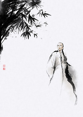 PSD 남자 일러스트 캘리그라피 붓터치 수묵화 한명 중국 전통의상 대나무 동양화 뒷짐 번짐 중국전통 변발 남자한명만 국내일러스트 나무 1 전통 아시아 모션 미술 사람 남자만 파일형식 효과