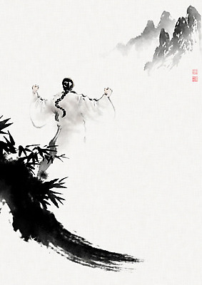 PSD 남자 일러스트 캘리그라피 붓터치 산 수묵화 한명 중국 전통의상 대나무 동양화 번짐 중국전통 변발 남자한명만 국내일러스트 나무 1 전통 아시아 미술 사람 남자만 파일형식 효과