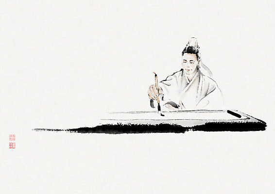 PSD 남자 일러스트 캘리그라피 붓터치 수묵화 한명 중국 붓 전통의상 동양화 번짐 중국전통 서예붓 화선지 남자한명만 지필묵연 국내일러스트 1 전통 아시아 서예 미술 사람 한지 남자만 파일형식 효과