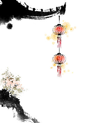 PSD 꽃 일러스트 캘리그라피 지붕 붓터치 사람없음 정원 중국 등불 동양화 번짐 처마 중국전통 중국등 지붕처마 홍등 국내일러스트 식물 전통 아시아 조명 미술 파일형식 효과