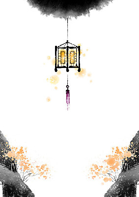 PSD 나무 꽃 일러스트 캘리그라피 붓터치 사람없음 정원 중국 등불 동양화 번짐 중국전통 중국등 국내일러스트 식물 전통 아시아 조명 미술 파일형식 효과