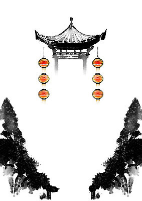 PSD 나무 고건축 일러스트 캘리그라피 붓터치 사람없음 중국 바위 등불 동양화 언덕 정자 번짐 중국전통 중국등 홍등 국내일러스트 식물 전통 건축물 아시아 조명 미술 돌_바위 파일형식 효과